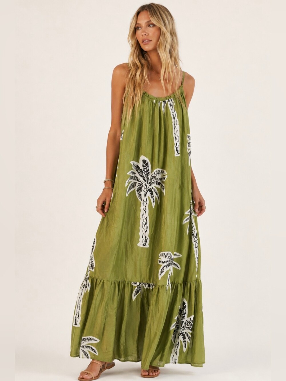 True Destinations Resort Wear Palm Tree Loose Flowy Beach Maxi Dress XL NEW